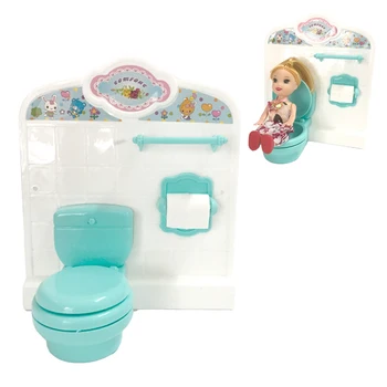 1 Комплект мини-мебели Kelly для ванной комнаты, бело-зеленый туалет, кукольный домик, миниатюрные игрушки понарошку для куклы Барби, аксессуары для кукол 10