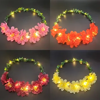 1 шт. Разноцветная светодиодная повязка на голову с цветочным принтом в гавайском стиле, светящаяся цветочная корона как для девушек, так и для женщин