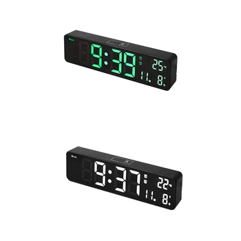 10-дюймовый светодиодный цифровой будильник с индикацией температуры и даты, настенные или стационарные часы для украшения гостиной 14