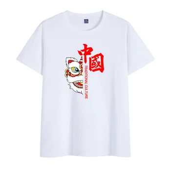 100% Хлопок, мужская повседневная футболка с принтом Танца Льва, Harajuku, уличная одежда, топы, базовые футболки 10