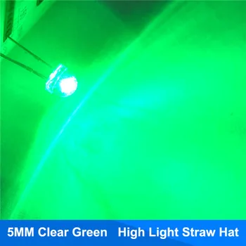 100шт 5 мм зеленая соломенная шляпа прозрачные линзы светодиодный диодный светильник 5 мм ультра яркий широкоугольный светодиодный светоизлучающий диодный светильник через отверстие 1