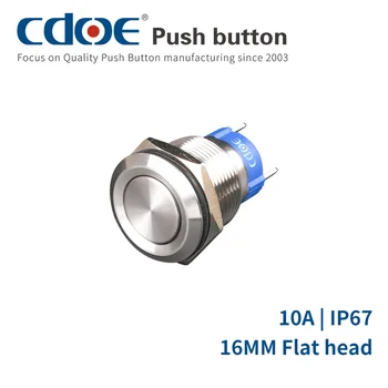 16-мм кнопочный выключатель с высоким током, 1-контактный разъем, мгновенная фиксация, металлическая кнопка включения-выключения из нержавеющей стали ip67 2