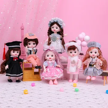 16 см Милая Кукла-Младенец с Головным Убором, Одежда, Аксессуары, Кукла для Маленькой Девочки с 3D Карими Глазами, Наряжающиеся Игрушки для Девочек, Подарки