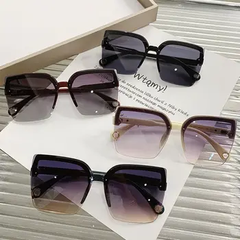 1ШТ Негабаритные солнцезащитные очки для женщин и мужчин, Винтажные Квадратные Солнцезащитные очки без оправы, Модные очки роскошного дизайна UV400, женские оттенки