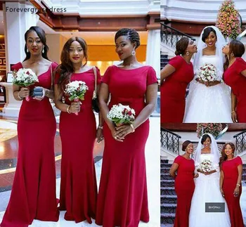 2019 Арабское Южноафриканское красное платье подружки невесты Русалка Весна Лето Официальное платье подружки невесты для гостей свадебной вечеринки Плюс размер 7