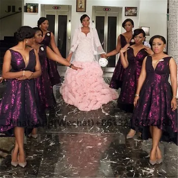 2021 Фиолетовое свадебное платье с кружевом, глубокий V-образный вырез, платье подружки невесты длиной до колен, платья подружек невесты 5