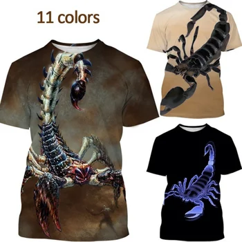 2022 Летняя новая трендовая футболка с 3D-принтом в виде животного скорпиона, уличная футболка в стиле хип-хоп, забавная футболка в стиле харадзюку