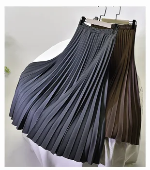 2023 Брендовая Дизайнерская Женская Весенне-Осенняя Элегантная Шикарная Однотонная Плиссированная юбка С высокой Талией, Роскошная Женская мода на резинке 6