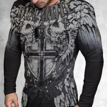 2023 Мужская футболка с 3D-цифровой печатью в стиле ретро с длинным рукавом, мужская молодежная футболка-поло с вырезом лодочкой, мужской топ 2