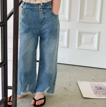 2023 Новые джинсовые брюки для девочек Модные летние детские джинсовые брюки 3-8 лет 7