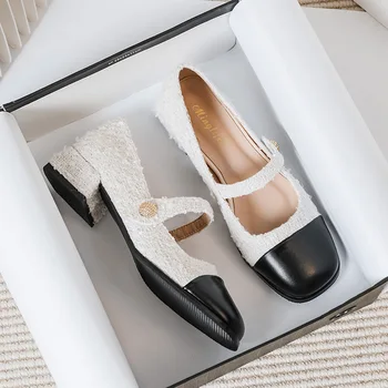 2023 новые женские кожаные туфли Mary Jane на высоком каблуке в корейском стиле, модные дизайнерские лоферы для банкетов и офиса 1