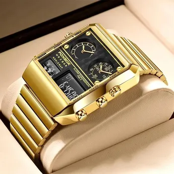 2023 Новые Креативные Квадратные часы Мужские Лучший бренд Класса Люкс Цифровые Часы Модные Мужские часы с двойным дисплеем Relogio Masculino + КОРОБКА 5