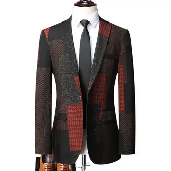 2023 Новый Весенне Осенний мужской бренд Gentleman Slim Fit Houndstooth Праздничный костюм Блейзеры Мужской деловой Официальный Свадебный жакет Пальто 17