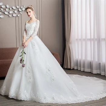 2023 Свадебное платье с длинным рукавом, свадебное платье принцессы, Кружевное свадебное платье с V-образным вырезом, плюс размер