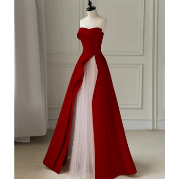 2023 Свадьба новой невесты, помолвка в винно-красном цвете, высококачественное легкое роскошное вечернее платье для женщин старшего возраста, зимний атласный длинный стиль 16