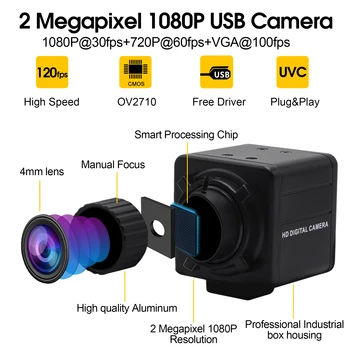 2MP 1920*1080 MJPEG 30 кадров в секунду Веб-камера OV2710 8 мм объектив с ручной фокусировкой Plug play MJPEG 30 кадров в секунду/60 кадров в секунду/120 кадров в секунду USB-Камера видеонаблюдения
