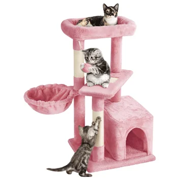 33-Дюймовая башня на кошачьем дереве с кондоминиумом и насестами, розовая