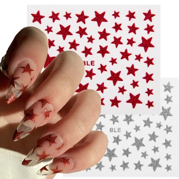 3D Наклейка для ногтей с блестящими звездами, Золотые / серебряные / розовые геометрические наклейки, самоклеящиеся слайдеры, красочные украшения для ногтей 3
