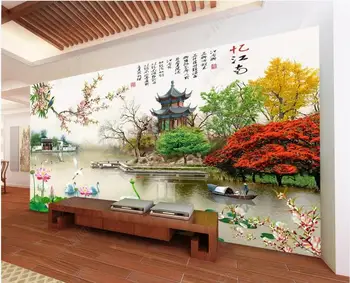 3d обои для стен HD Китайская архитектура пейзаж с цветами озера и лотоса домашний декор фотообои для спальни на стену 17