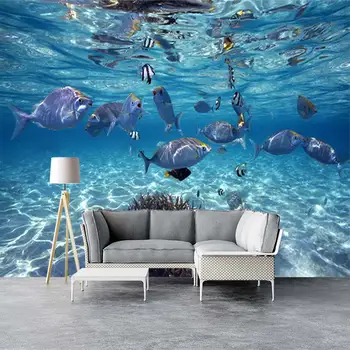 3D Подводный мир Фотографии синих морских рыб На заказ Обои для спальни, гостиной, дивана, телевизора 12