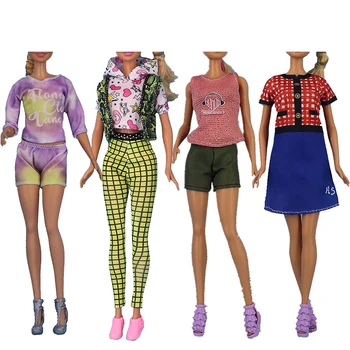 4 компл./лот, модная повседневная одежда для Барби, топ и брюки, топ и шорты, платье, кукольная одежда и аксессуары, игрушка для маленькой девочки 2