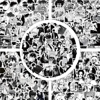 60шт Черно-белая наклейка с аниме, наклейки JOJO, наклейки с Конаном, мультяшные наклейки, школьные принадлежности, чехол для ноутбука, декор для телефона 11