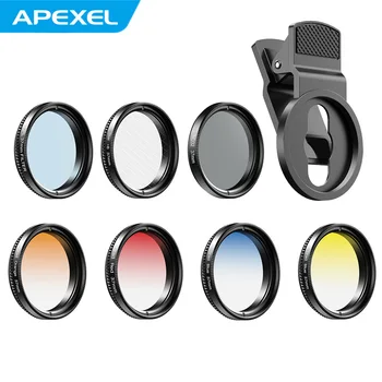 APEXEL APL-37UV-7G Профессиональный Комплект Фильтров для Градуированных Линз 7в1 для Телефона 37 мм Grad Красные, Синие, Желто-Оранжевые Фильтры + CPL ND Star Filter 9