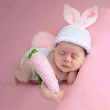 B2EB Одежда для новорожденных с кроликом Для девочек И мальчиков, костюм для вязания крючком, Реквизит для фотосъемки, Аксессуар, Шляпа, подгузник, подарок для душа 4
