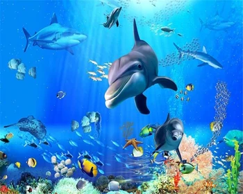 beibehang Custom 3D Трехмерный Подводный Мир Дельфин Напольная Плитка Цокольная Стена Водонепроницаемые Самоклеящиеся 3D Обои