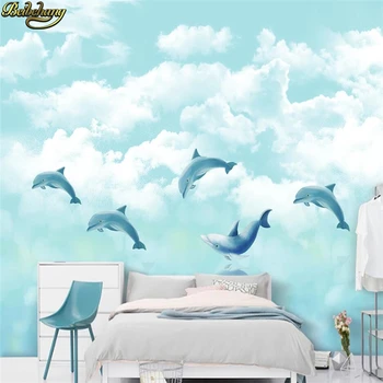 beibehang Пользовательские 3D обои фреска скандинавский рисованный мультфильм океан небо белое облако дельфин фон для детской комнаты обои