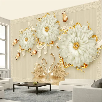 Beibehang Пользовательские обои 3D фреска стерео роскошные украшения цветок лебедь романтический ТВ фон обои домашний декор 3D обои 12
