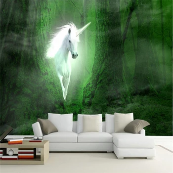 beibehang Пользовательские фотообои для настенных фресок наклейки на стены единорог белая лошадь лес мечты ТВ фон papel de parede 3D
