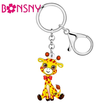 Bonsny Акриловые брелки с милым мультяшным жирафом, брелки с животными, кольца, модные украшения, кошельки, автомобильные подвески для женщин, подарки для девочек