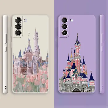 Disney Pink Castle 2 Бампер Жидкая Крышка Силиконовый Чехол для Samsung Galaxy S21 5G S23 Ultra S10 S9 Plus S8 S22 S10e S20 FE  13