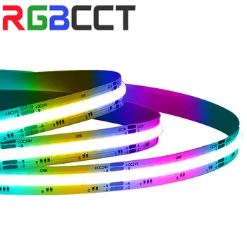 FCOB RGB LED Light Strip 12V 810 24V 840 LED Гибкий БРЕЛОК COB 10mm 4pin 16W/M 3M 5M Огни Высокой Плотности RA90 Гибкие С Регулируемой яркостью 1