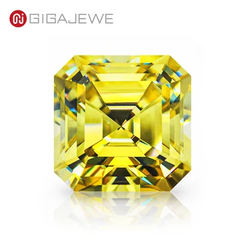 GIGAJEWE Настроила Редкую Огранку Asscher Ярко-Желтого Цвета VVS1 Moissanite Loose Diamond, Прошедшую Испытание Драгоценным Камнем Для Изготовления Ювелирных Изделий 1