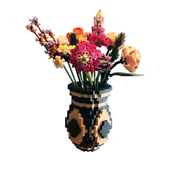 Gobricks MOC Ваза для букета цветов в европейском стиле, строительный блок для домашнего декора, Совместимая с искусством девочек Ваза, Кирпичи, украшения, Игрушки, Подарки