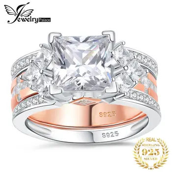 JewelryPalace Новое Обручальное кольцо из стерлингового серебра 925 пробы, 2шт, для женщин, классический крест, драгоценный камень огранки принцессы 5 карат, свадебный набор