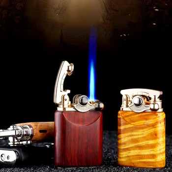 Jobon Газовая Надувная Зажигалка из сандалового дерева, Ветрозащитное Коромысло, Синий Струйный Факел, Пламя, Креативная Личность, Подарочная коробка для курения в стиле Ретро 7