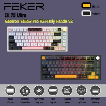 KeysLand FEKER IK75 Ultra Pro RGB Механическая игровая клавиатура Прокладка металлической ручки Беспроводной Gateron Yellow Pro PBT keycap Holy Panda 1