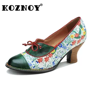 Koznoy Роскошная брендовая женская обувь из овчины 6,5 см, элегантный этнический принт, Летняя женская разноцветная модная обувь большого размера 7