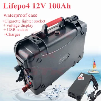 Lifepo4 12V 100AH 12,8 v LFP 100A BMS Аккумуляторная Батарея для лодочного троллинга подвесной Мотор RV Прикуриватель для Яхты + зарядное устройство 10A 15