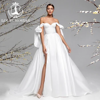 LOUIS NOVIAS 2 В 1 Свадебное платье Русалка 2023 с разрезом на бедрах и съемным шлейфом Сексуальное атласное свадебное платье Vestidos De Novia 2