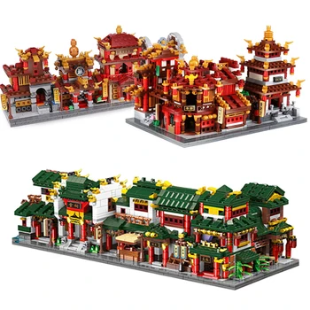 Mini Zhonghua Stree China Town 6 в 1 Набор моделей уличных кирпичей древней архитектуры, строительные блоки, игрушки для детей, подарки 14