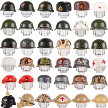 MOC WW2 Военные Камуфляжные шлемы США, Немецкая шляпа, Советский Медик, Аксессуары для солдат армии, маски для сцены войны, Кирпичи, Игрушки, Совместимые 10