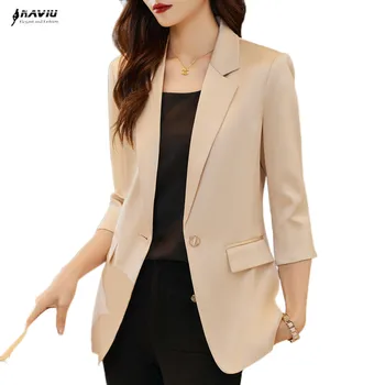 NAVIU Модный женский блейзер абрикосового цвета, Новый темпераментный тонкий официальный пиджак с коротким рукавом, офисное женское рабочее пальто белого цвета 14