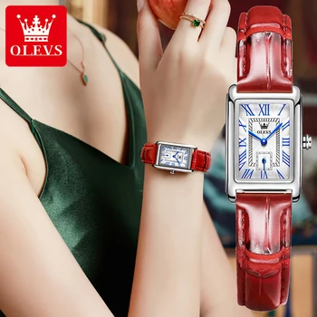 OLEVS 6625 Модные водонепроницаемые женские часы с квадратным кварцевым ремешком из искусственной кожи, роскошные женские наручные часы 4