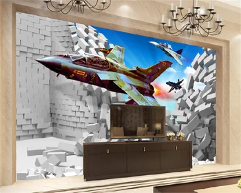 Papel de parede 3D пользовательские обои 3D реалистичный истребитель, ломающий стену захватывающий фон настенной росписи papier peint behang 3