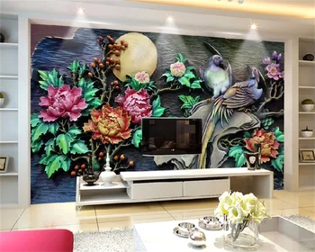 Papel de parede 3D цветок пиона и птица фон настенная декоративная живопись настенная роспись на заказ фотообои для гостиной behang 4