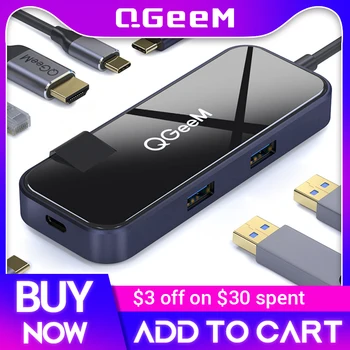 QGeeM USB C Концентратор для Macbook Pro Air USB Type-C Концентратор 3,0 Адаптер TF SD 3,5 мм PD Aux HDMI Type C Концентратор для iPad Pro PC Разветвитель Док-станции 5